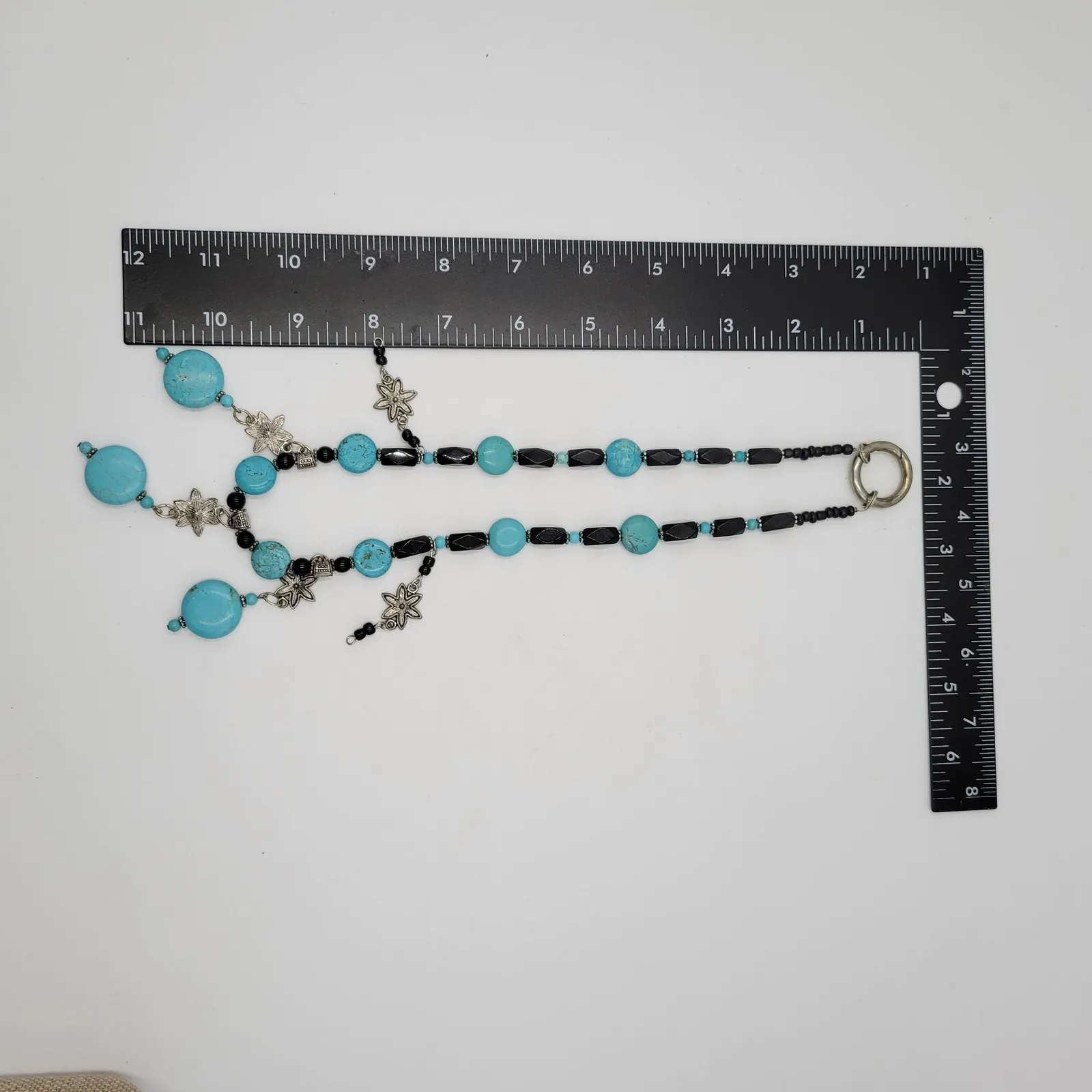Womens Turquoise Necklace 18" Black Silver Beaded Collar Statement Jewlery Blue - Image 6