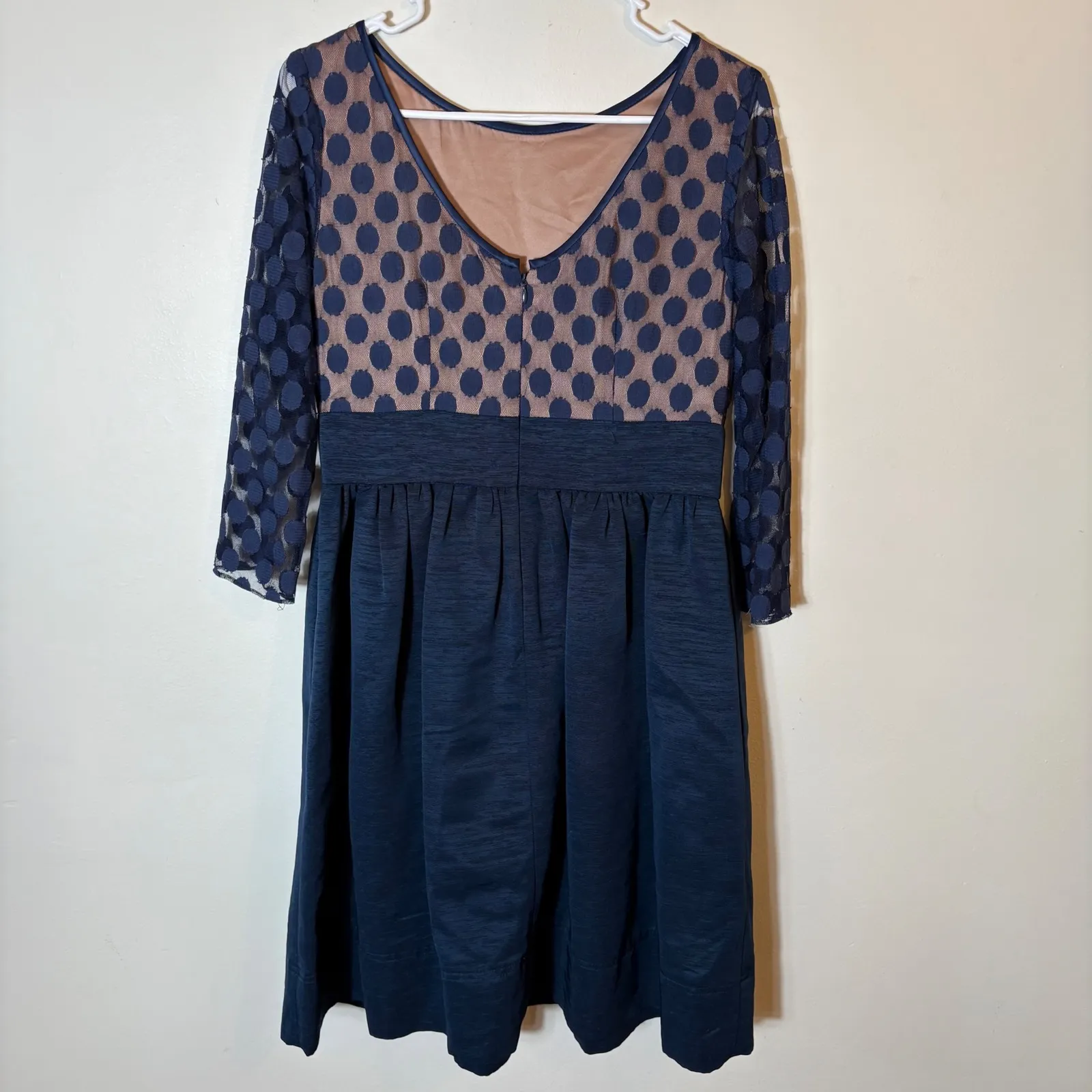 Eliza J Navy Dot Mesh Bodice Fit‎ & Flare Dress Size 6 - Image 4