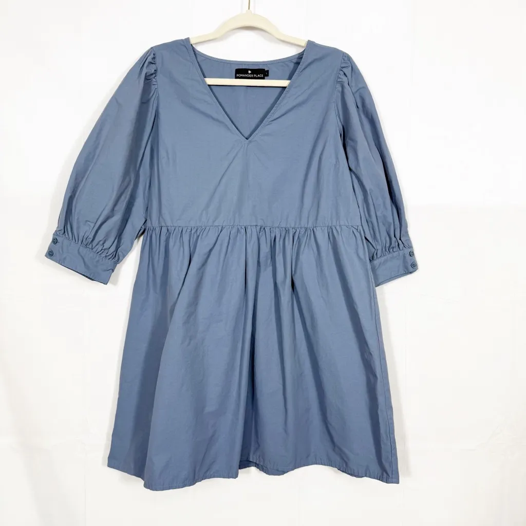 Pomander Place X Tuckernuck Lizzie Mini Dress Cotton Blend Slate Muted Blue Size L - Image 2