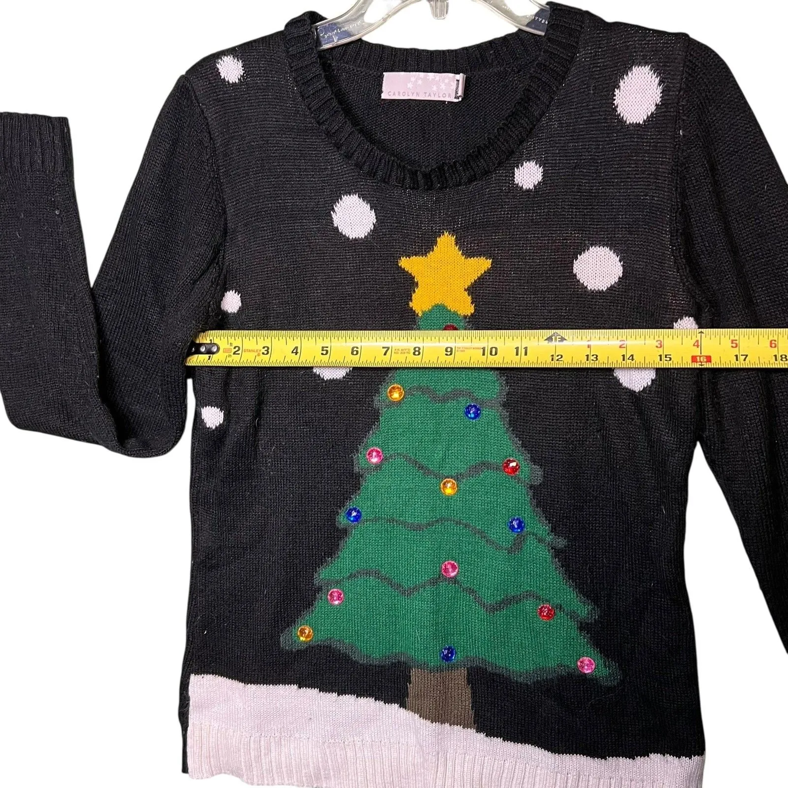 Carolyn Taylor Sweater Womens Medium Black Christmas Tree Ugly Holiday Crewneck - Image 7