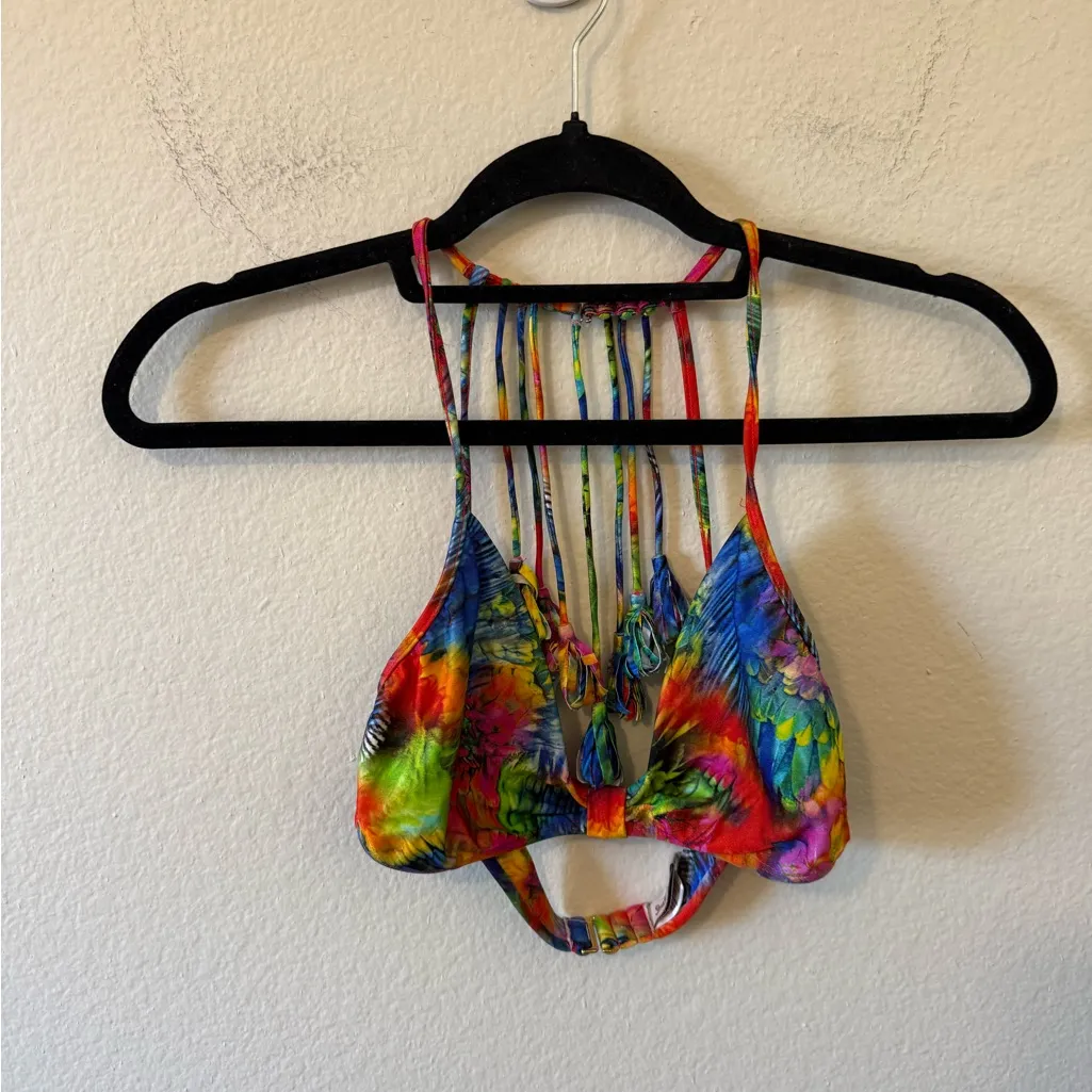Luli Fama Miami MUNDO DE COLORES Tassel Back Bikini Top Swim Vacation Resort L - Image 3
