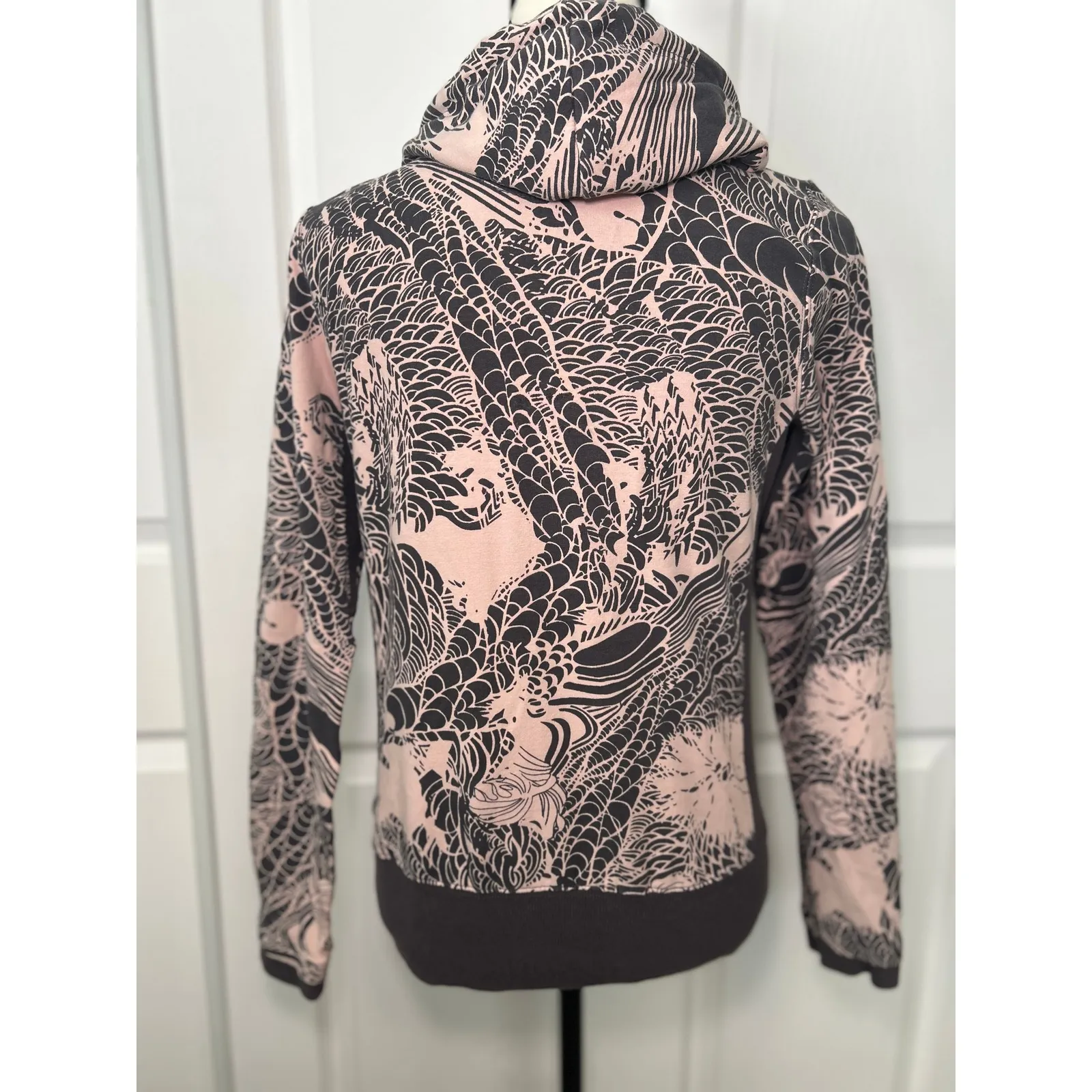 BCBG MAXAZRIA Full Zip Hoodie Jacket Abstract Print Pockets Athleisure‎ M Pink - Image 5