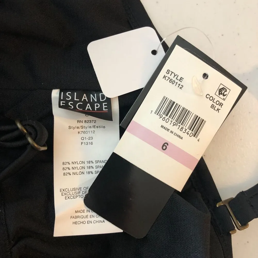 Island Escape Coral Gables Bandeau Tankini Top Tie Shelf Bra Floral Black 6 - Image 5