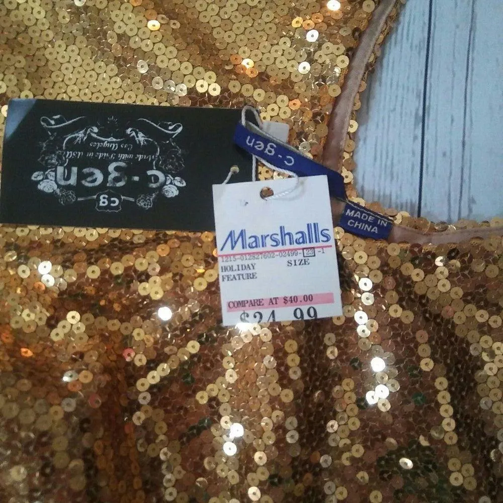 CGEN Women's Large Gold Sequins Sexy Clubwear Party Mini Sleeveless V Neck Dress - Image 7
