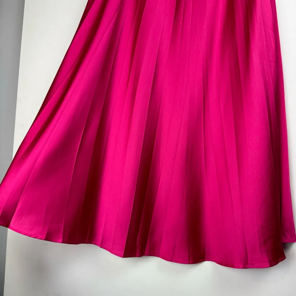J. Crew Satin Pleated Midi Skirt Sz XS Bright Barbie Pink - Image 6