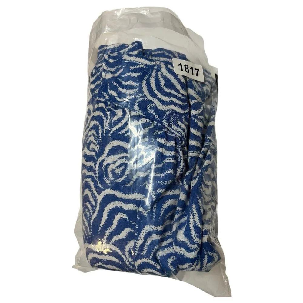 H And M Dress Womens M Linen Blue White V Neck Long Sleeve Geometric Full Button - Image 13