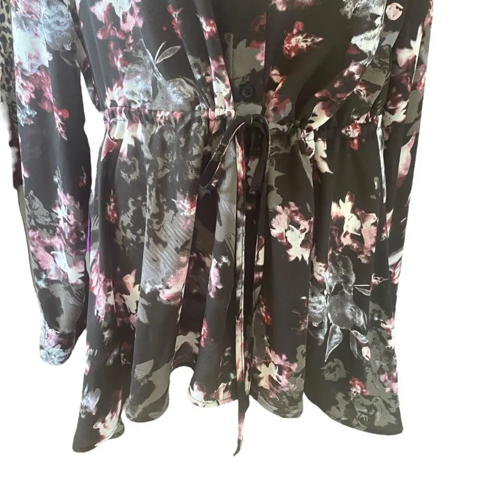 Simply Vera women's black floral sheer long sleeve collared button down blouse - Image 8