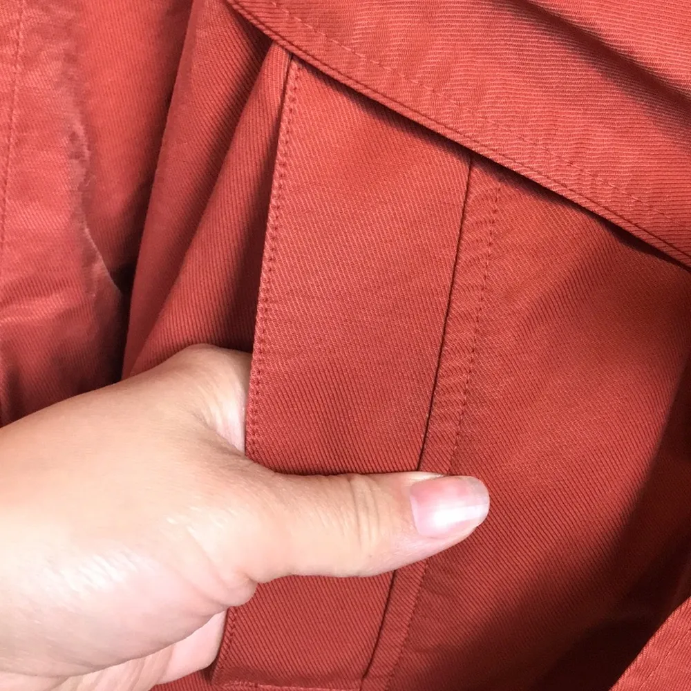 J. Jill Women’s Burnt Orange Button-Up Tie Waist Trench Coat - Image 5