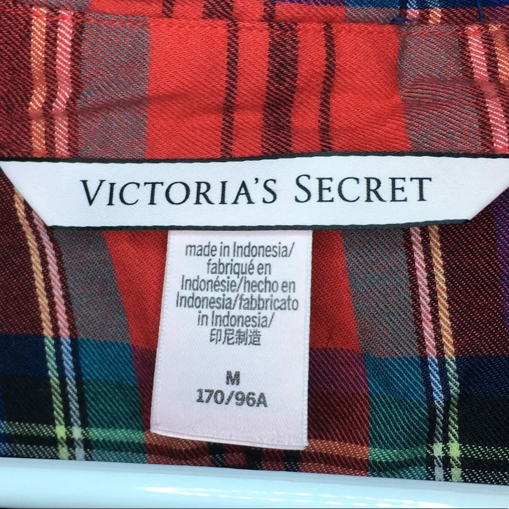 VICTORIA’S SECRET Red Blue Plaid Button Up Sleep Shirt Medium Long Sleeve - Image 7