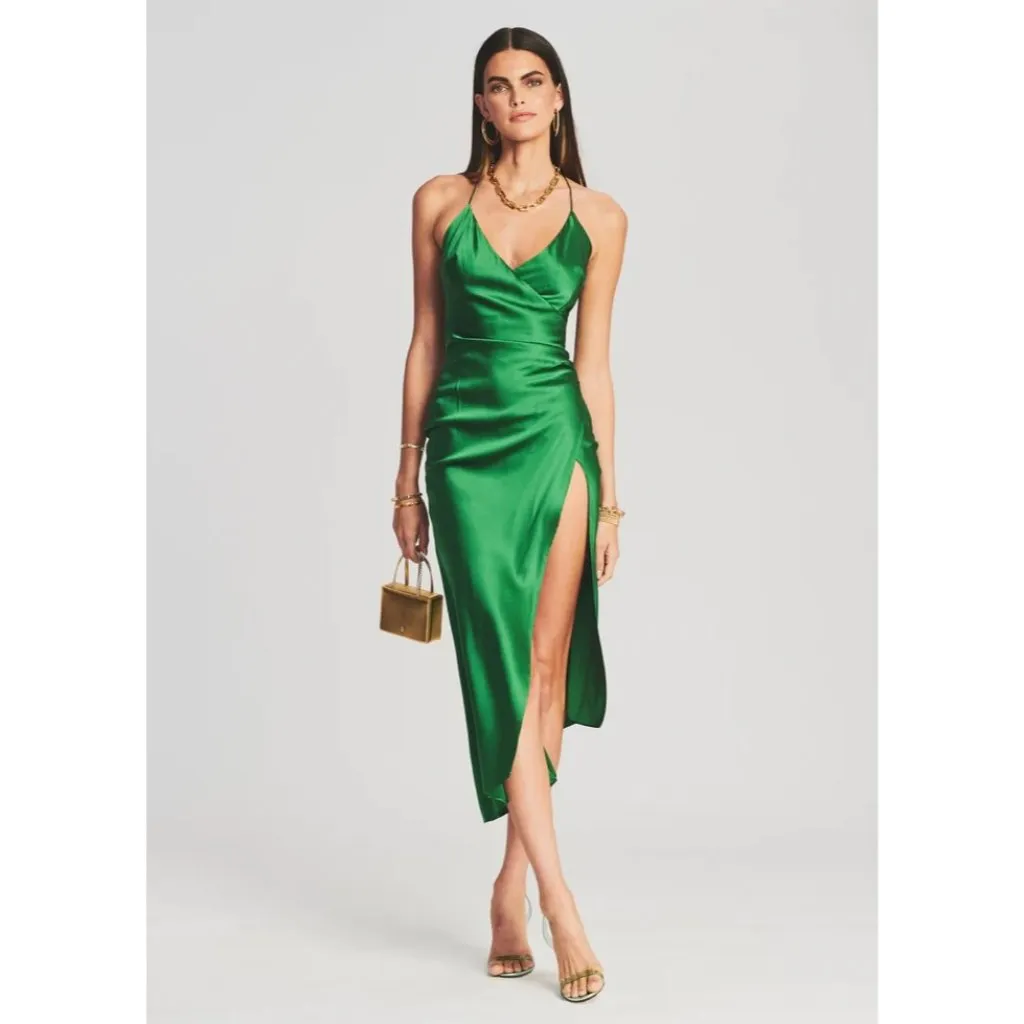 SER.O.YA Emma Silk Dress in Green Small New Womens Maxi Satin Midi - Image 14