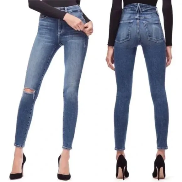 Good American Good Legs Skinny Jeans High Rise Distressed Cotton Blue 4/27 - Image 2