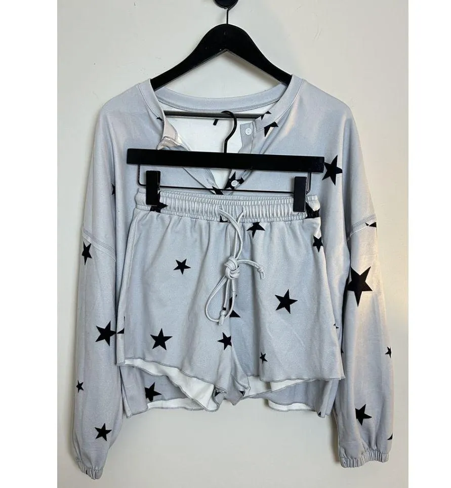 Long Sleeve Pajama Two Piece Shorts and Top Soft Pajama Set Size Small Purple - Image 3