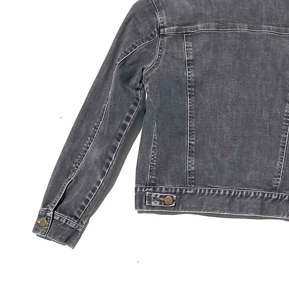 THEORY Women’s Black Wash Denim Trucker Jacket Size 2 - Image 7