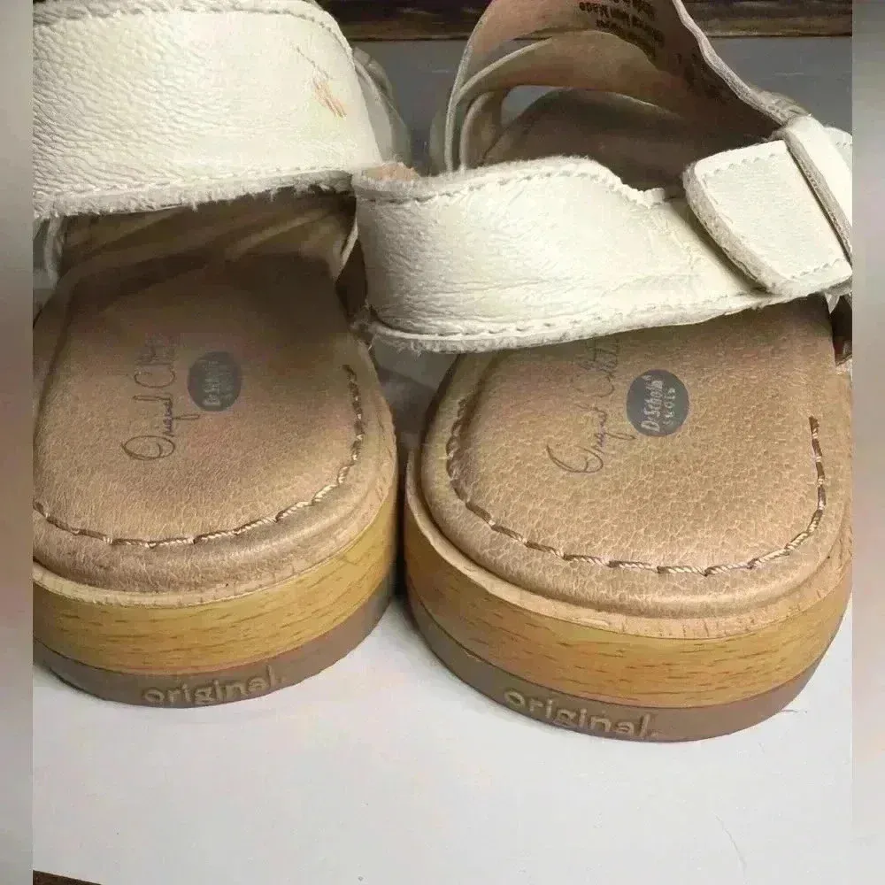 Dr. scholl’s sling back leather strappy sandal ruched square toe cushion 8,5 White - Image 6