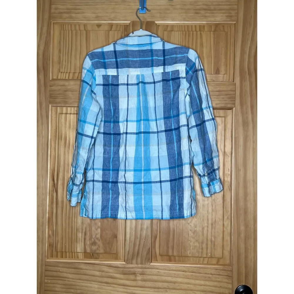 Vintage Cherokee womens size M linen shirt  ble/white button-up office wear - Image 2