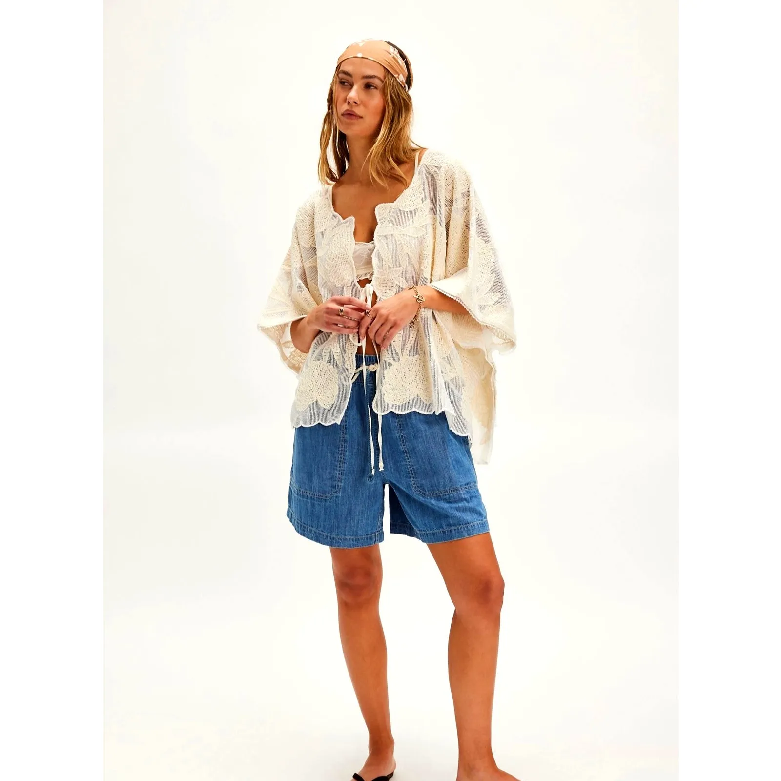 Free People Willow Front Tie Cape Ivory One Size - Image 2