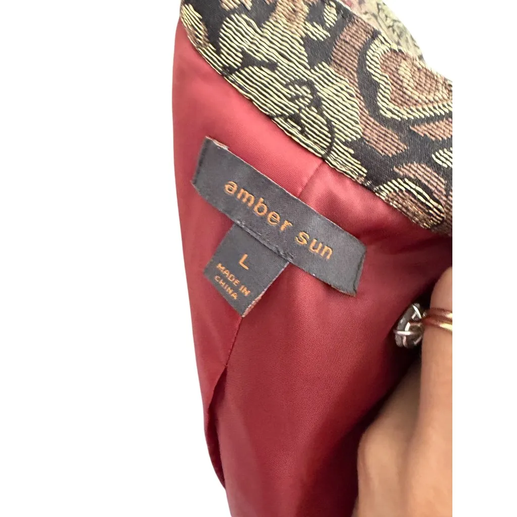 AMBER SUN Multicolor Brocade Rose Print Blazer Jacket Size Large Brown - Image 3