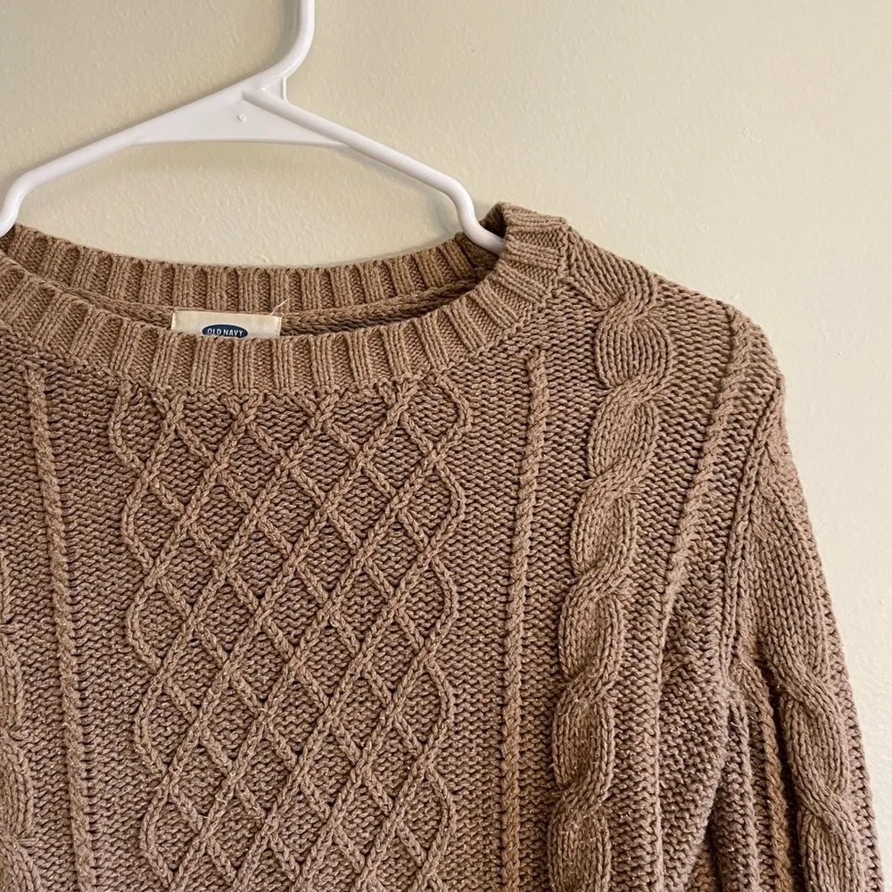 S- Old Navy Beige Long Sleeved Sweater Waffle Knit Comfortable Form Fitting - Image 2