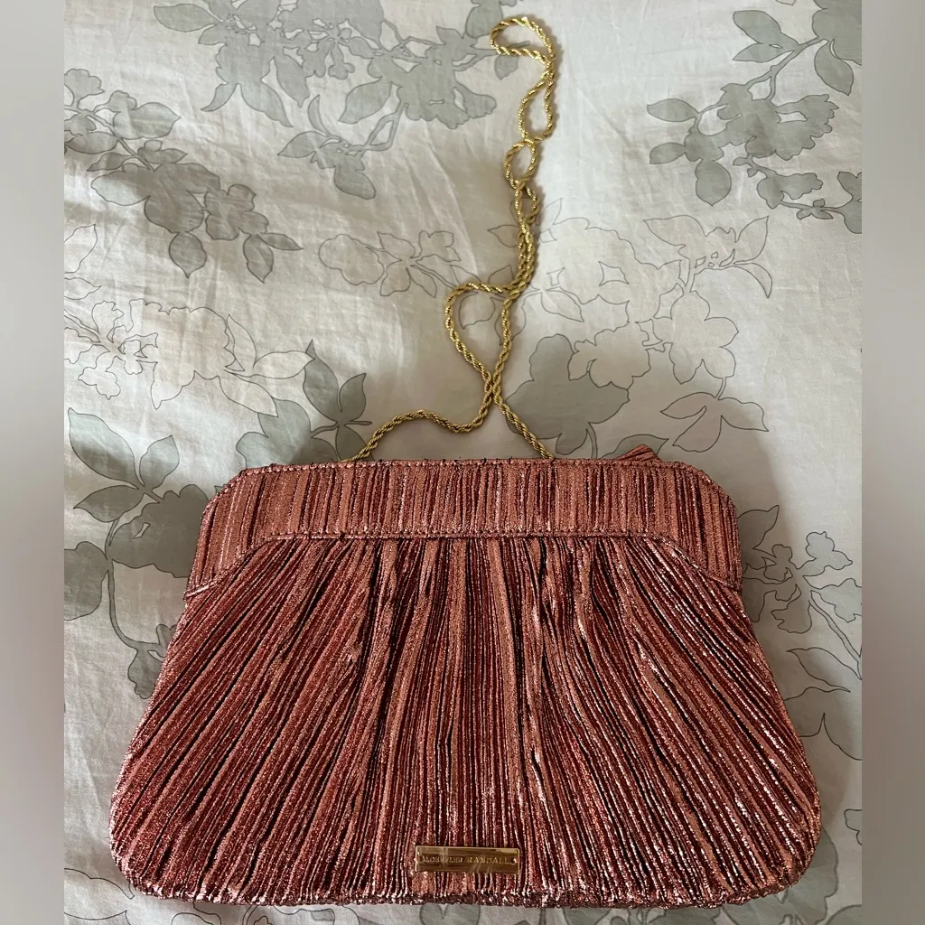 NWOT Loeffler Randall Rayne Small Pleated Bow Frame Clutch in Metallic Pink - Image 6