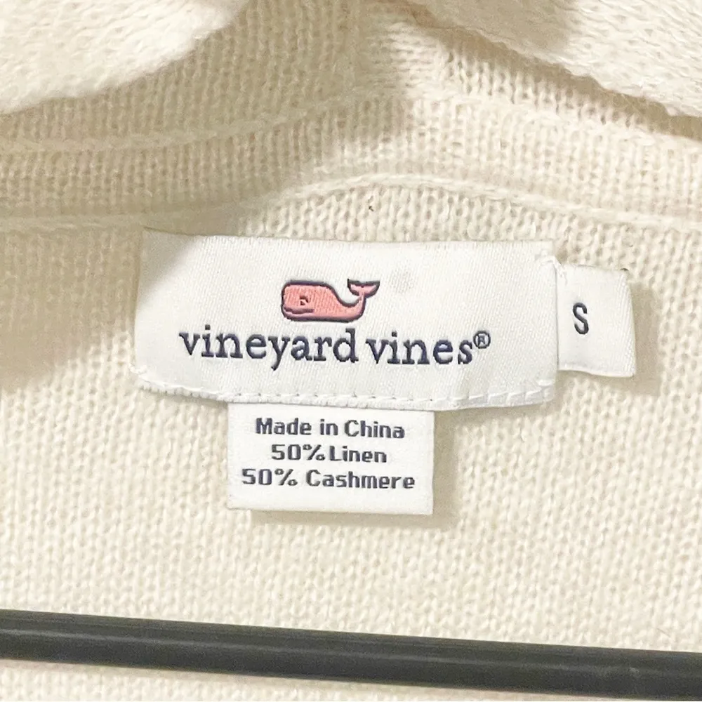 Vineyard Vines Size Small Hooded Short Sleeve Sweater Cashmere Linen Ivory - Image 3