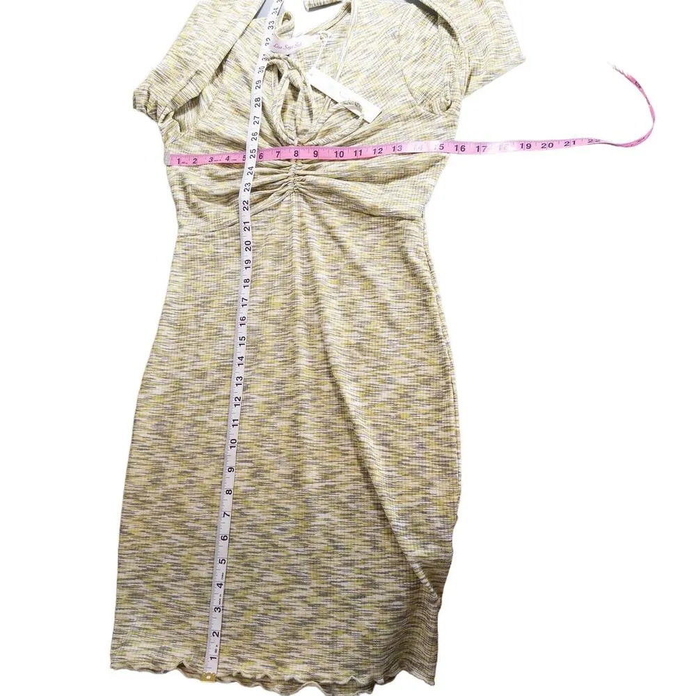 Lisa Says Gah NEW Lotta Space Dye Tie Front Long Sleeve Mini Dress Yellow Medium - Image 8