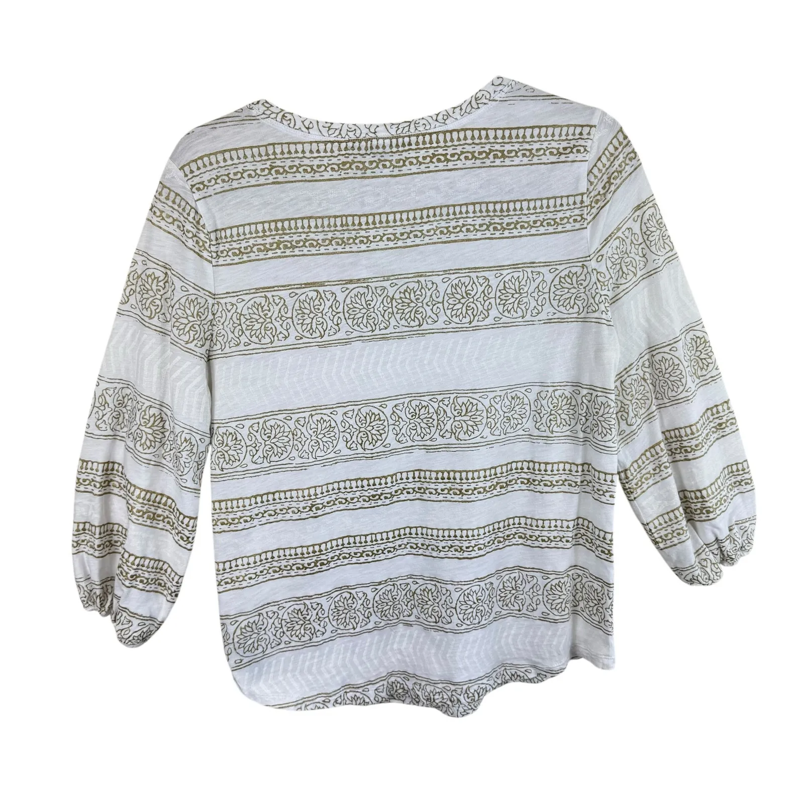 Lauren Ralph Lauren 100% Cotton Gold White Striped 3/4 Sleeve Blouse Size M - Image 2