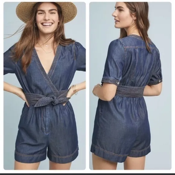 Pilcro & The Letterpress Belted Denim Surplice Romper - Image 2