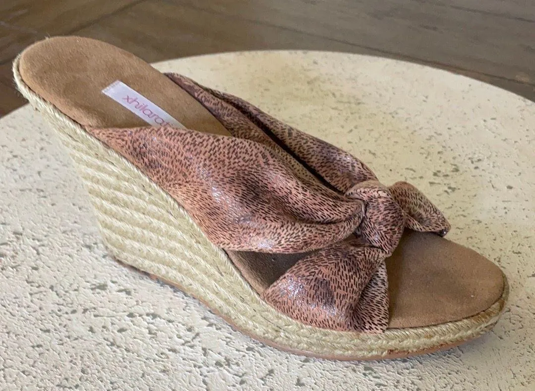 Xhiliration Animal Print Wedge Sandals Tan Cream Size 8.5 - Image 5