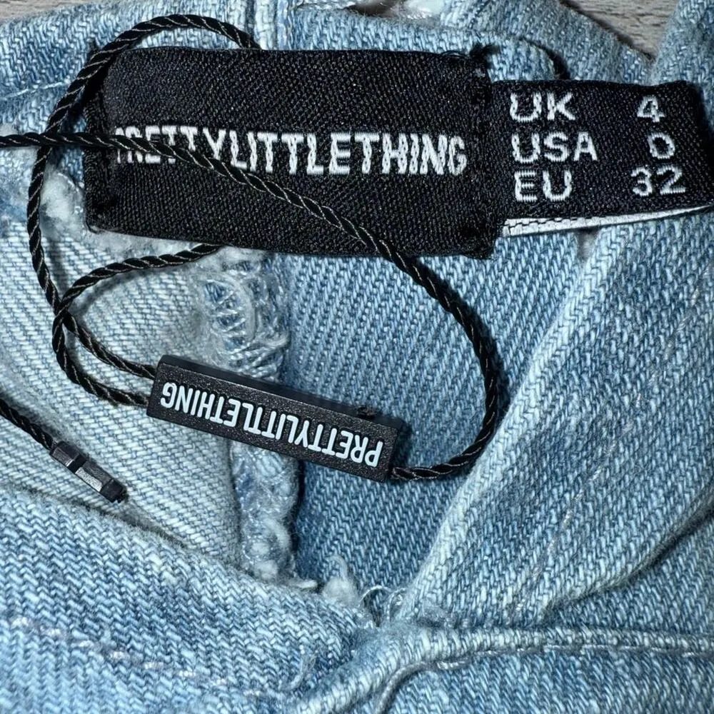 Pretty Little Thing Blue Light Wash Flared Sleeve Denim Crop Top Size 0 Flutter - Image 5