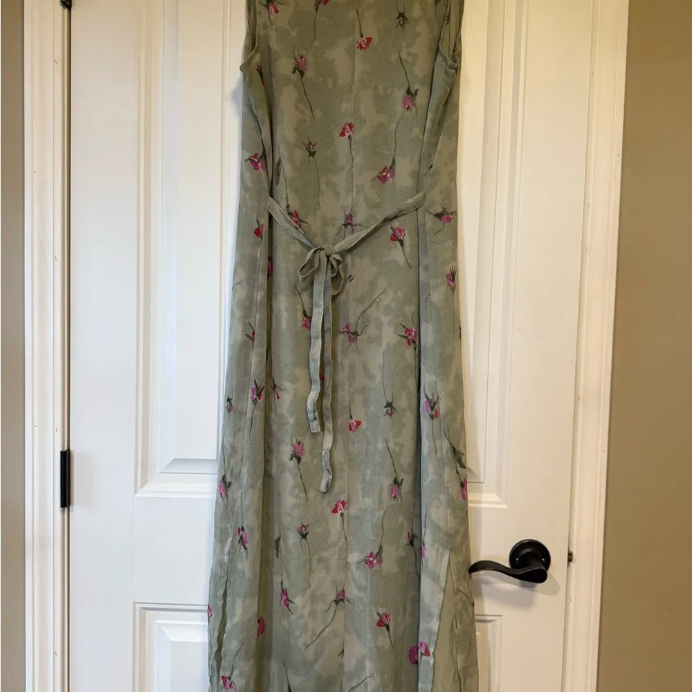 Floral Green Sleeveless Dress Size L - Image 3