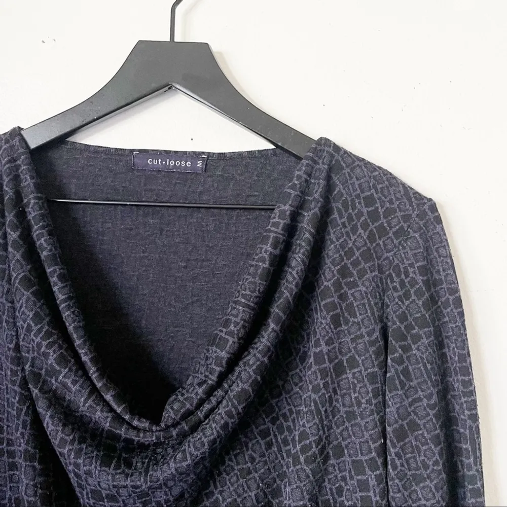 Cut Loose Blue Gray Textured Cowl Neck Tunic Top Medium - Image 3