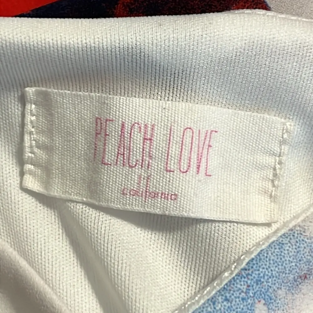 PEACH LOVE California medium dress spaghetti strap red white blue floral flaws - Image 7