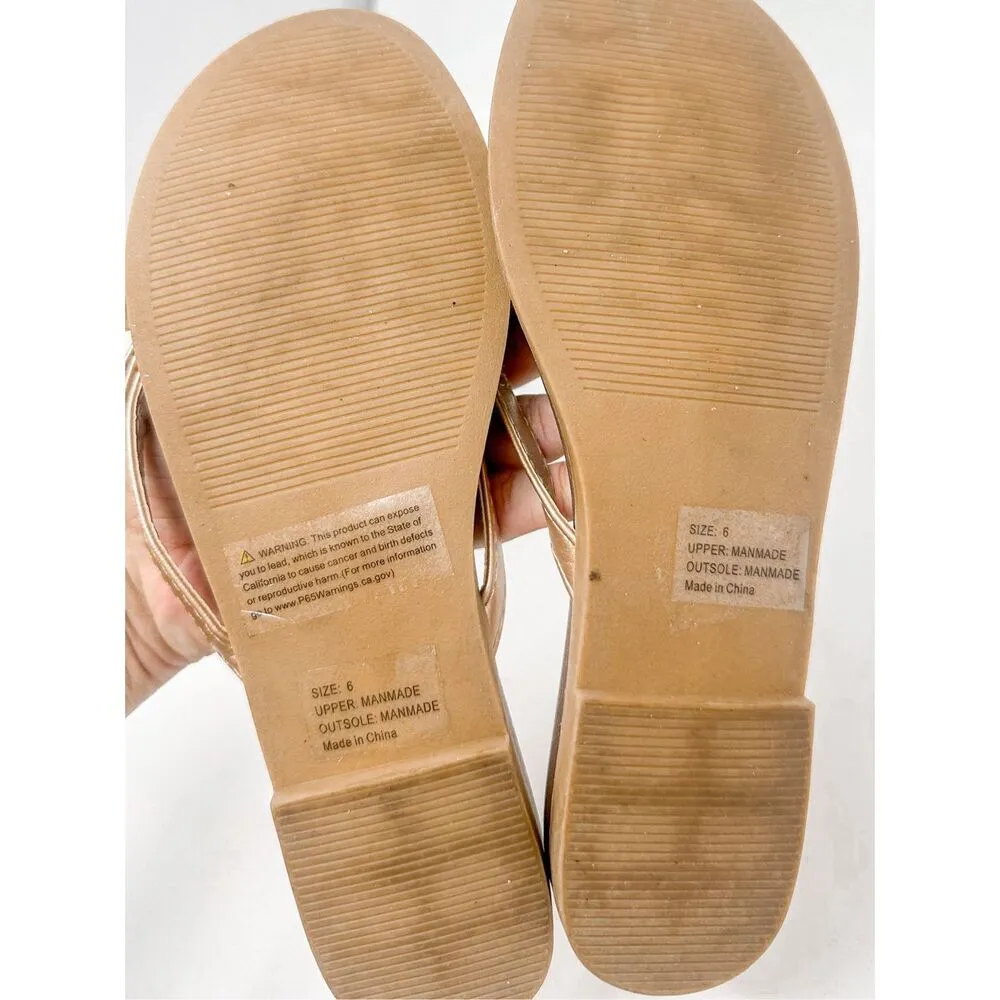 Olivia Miller Women's Tan Bow Gold Studded Flip Flop Slide Sandals Size 6 - Image 8