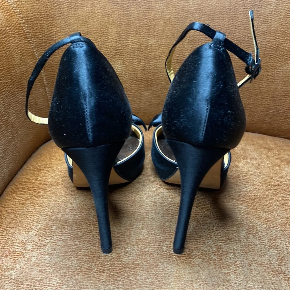 Badgley Mischka Size 7M Black Satin Designer Very Glam With Rhinestone Accents - Image 6