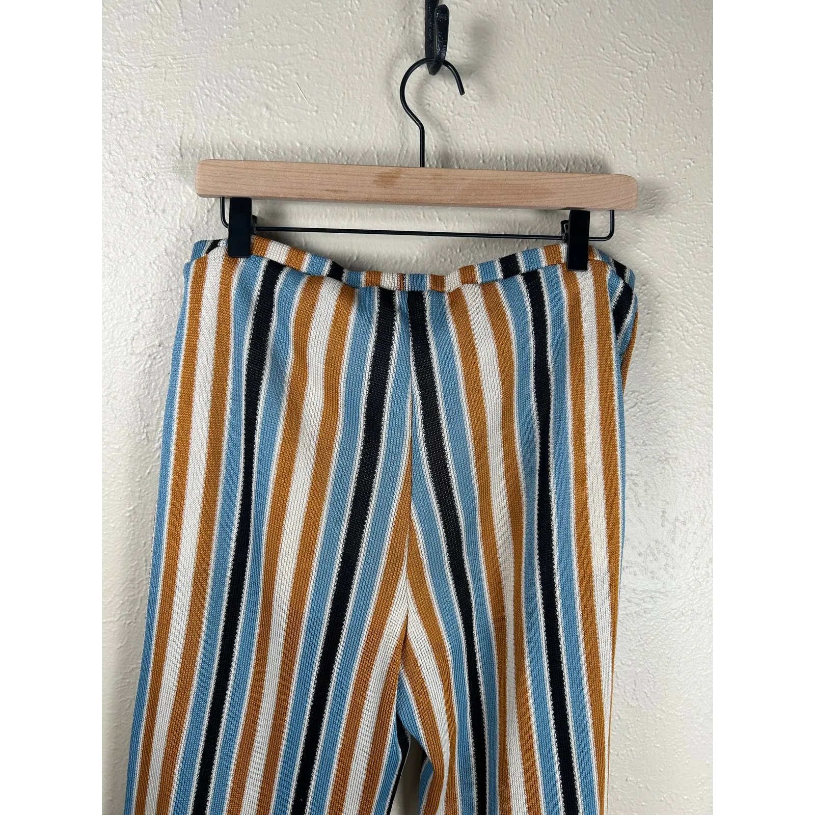 Free People Size Large Knit Pants Boho Striped Beach Cottage Coastal Trousers - Image 8