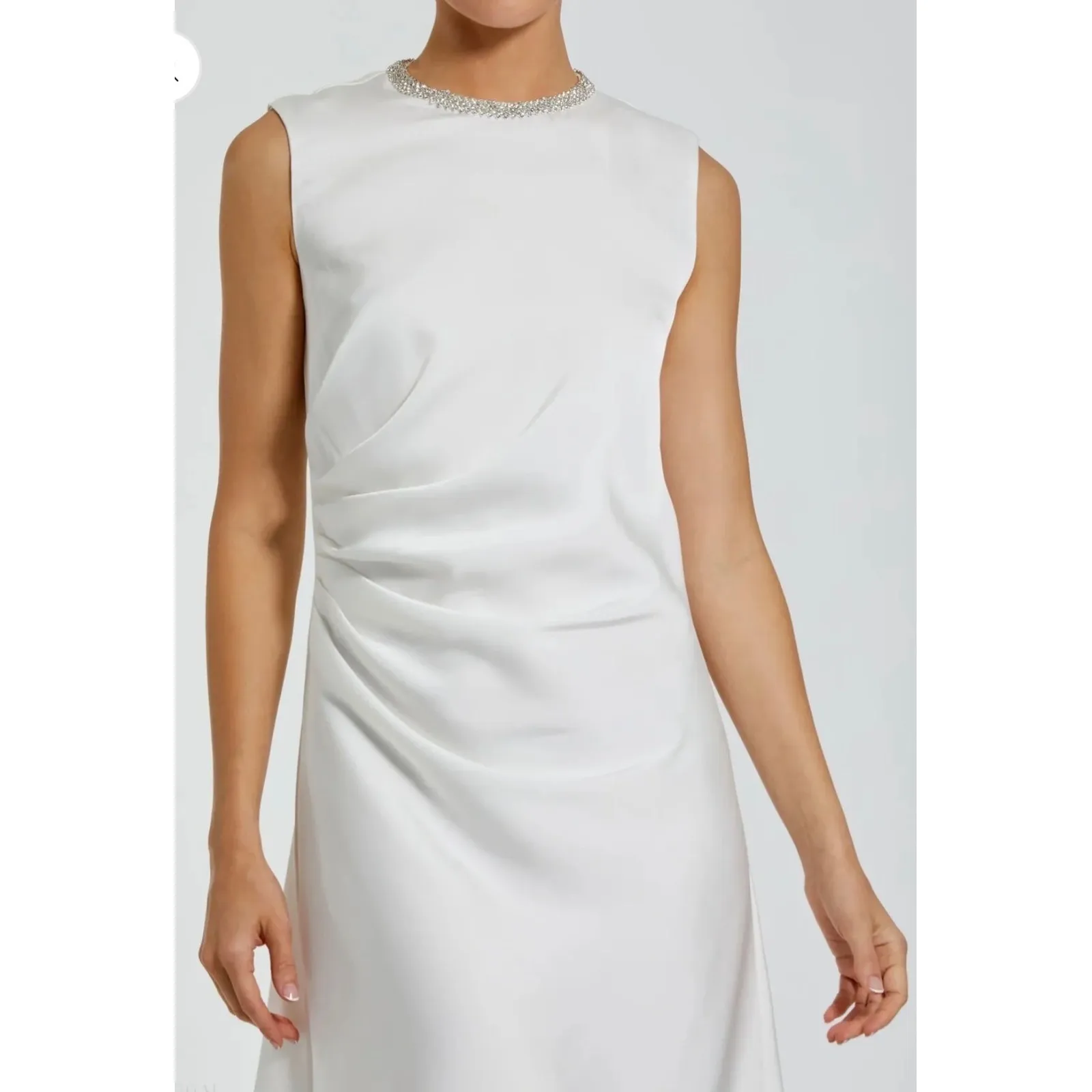 Mac Duggal White Rhinestone Neckline Draped Mini Dress Sz 10 New - Image 2