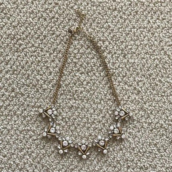 J. Crew Chain Link Statement Necklace White Glitter Stones Short Like New $88 - Image 5