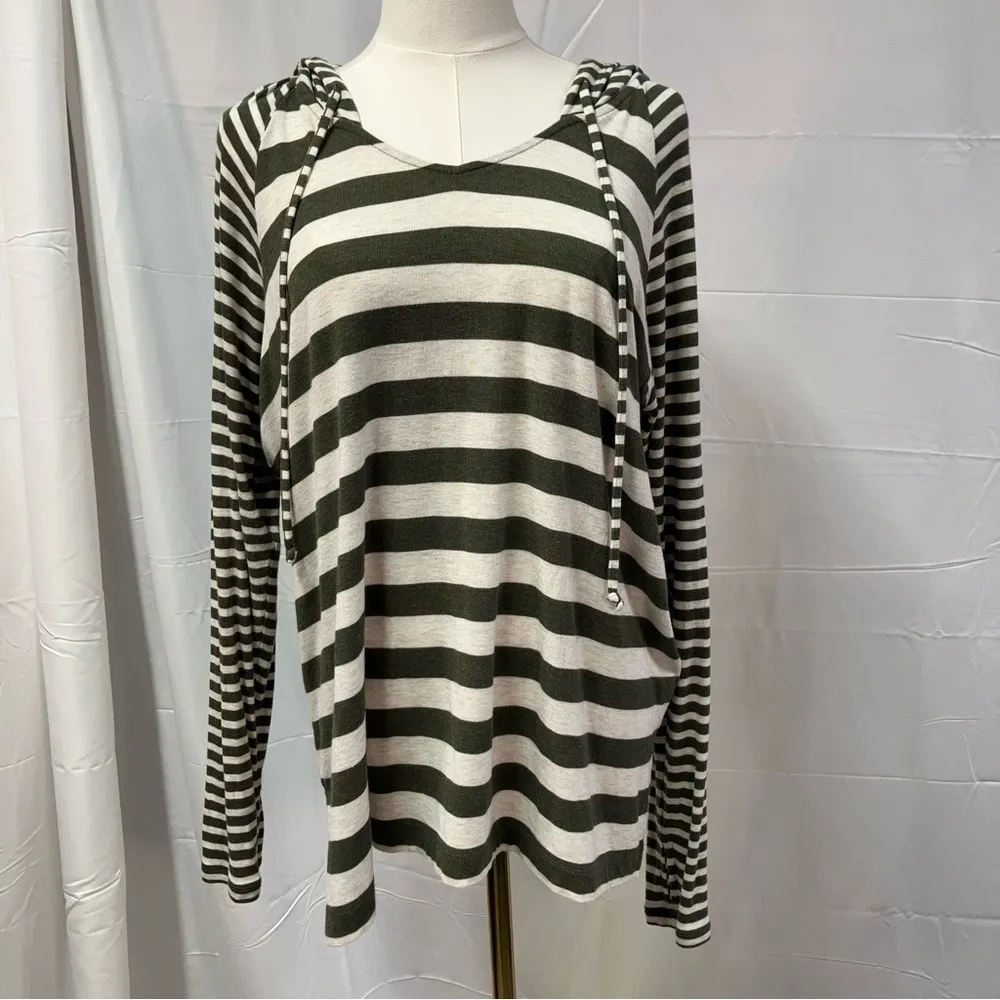 Cabi Playoff‎ Hoodie Womens Small Ivory Green Stripe Style #3995 Fall 2020 - Image 2