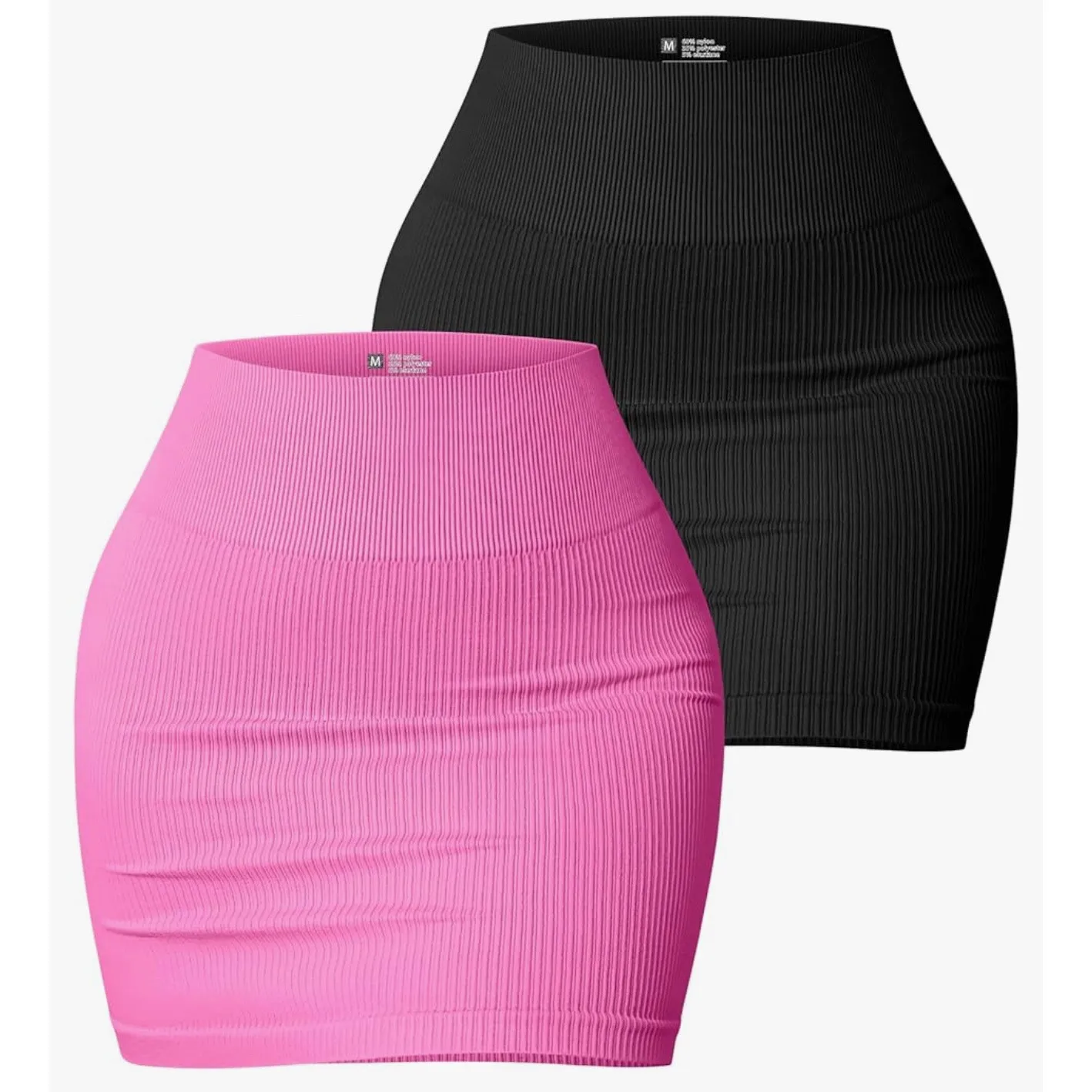 OQQ Women's 2 Piece Skirts Basic Versatile Stretchy Ribbed High Waist Mini Skirt Black - Image 2