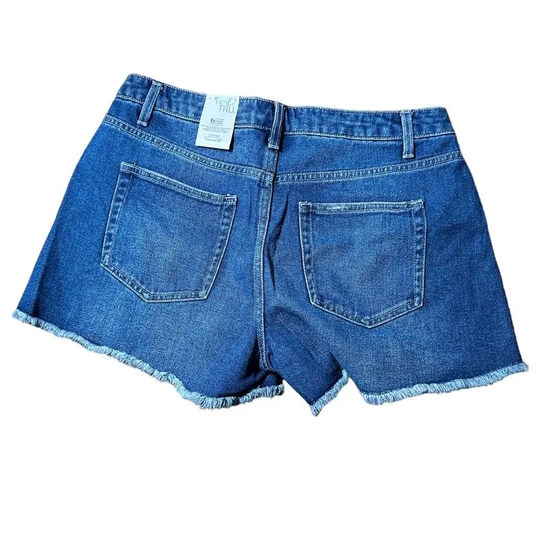 Time and Tru High Rise Distressed Denim‎ Shorts Frayed Hem Summer Casual 3.5" Blue Size 12 - Image 3