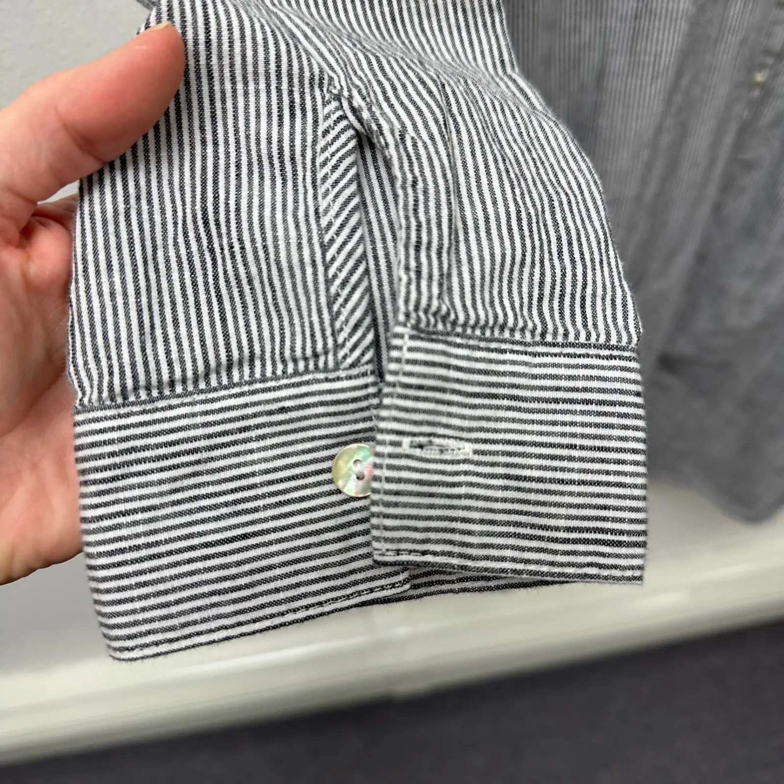 Unbranded Linen Cotton Blend Midi Shirt Dress Striped Size M Blue Size M - Image 4