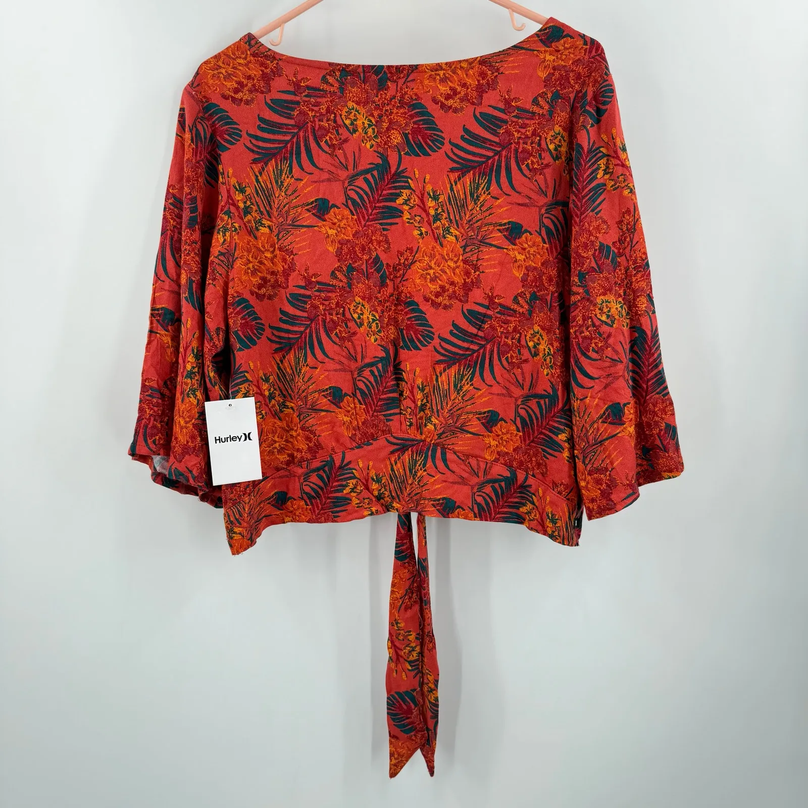 Hurley Blouse SZ Extra Large Back Tie Party Top Orange NWT Botan Parade Tropical - Image 13