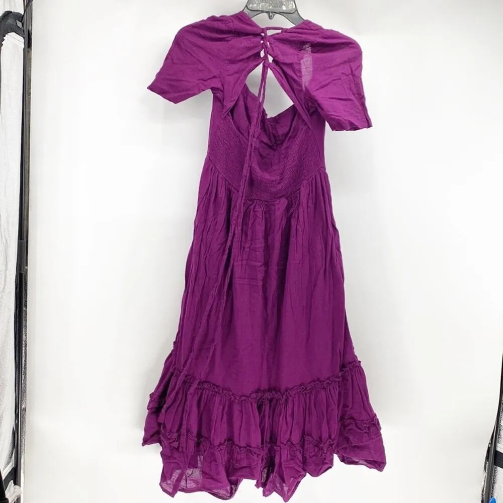 Free People Frances Purple Tie Back Romantic Bohemian Midi Dress western festiva - Image 6