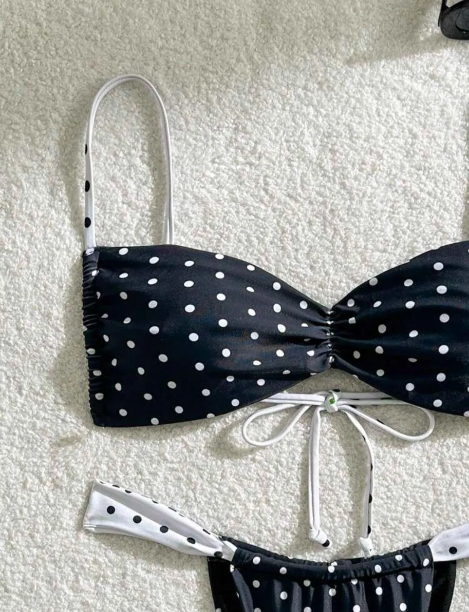 Black White Polka Dot Strappy Stringy Bikini Swimsuit Swim Beach Set - Image 10
