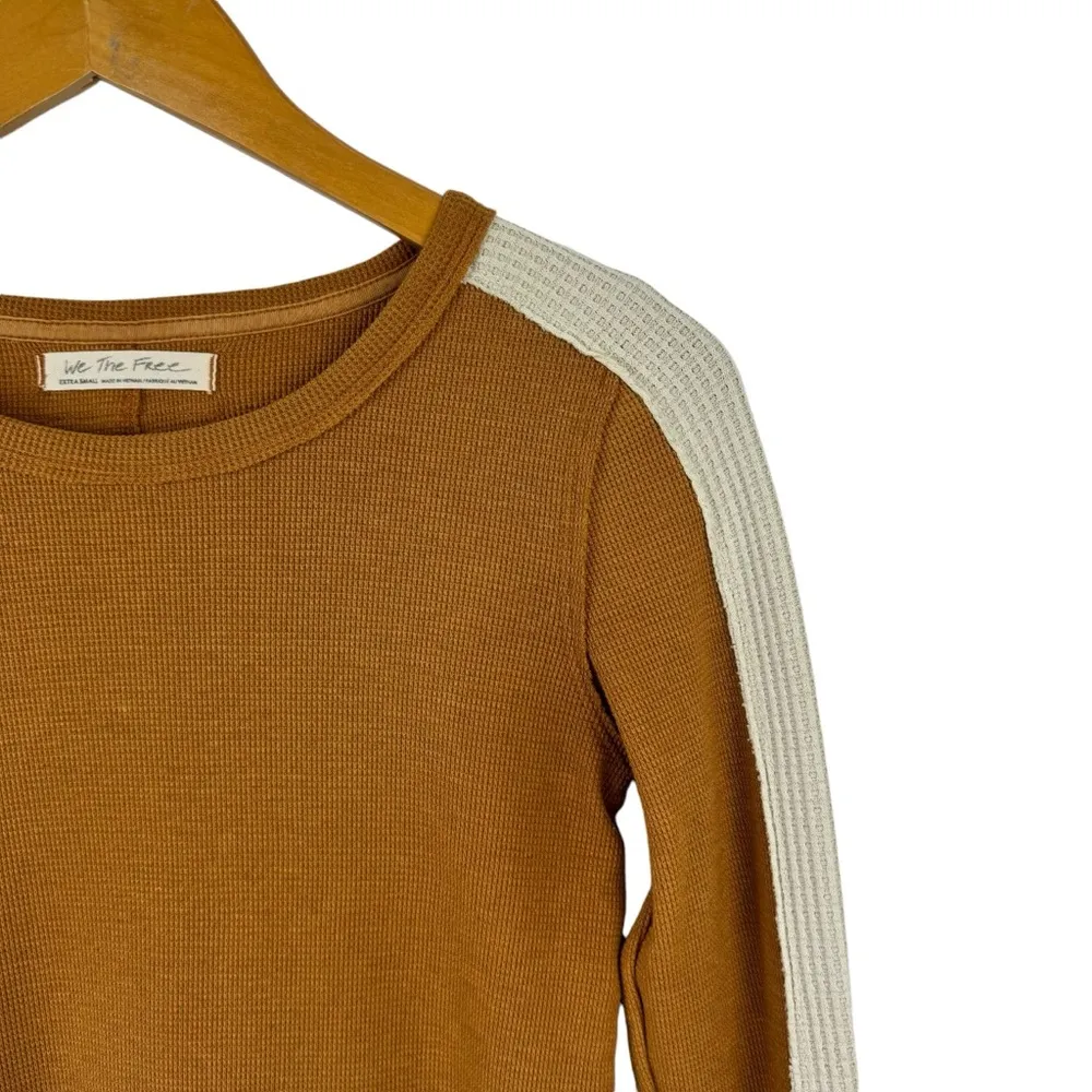 Free People Tasha Snaps Button cuff Color Block Thermal Top in Ochre Combo XS - Image 8
