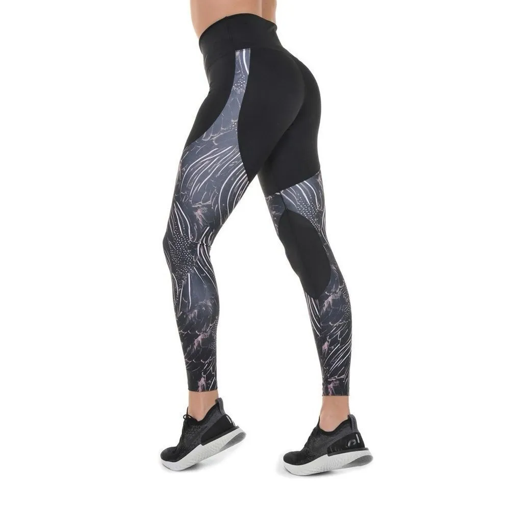 Nike  Power Gym Flutter Feathers Print Leggings Black Grey Womens Small - Image 2