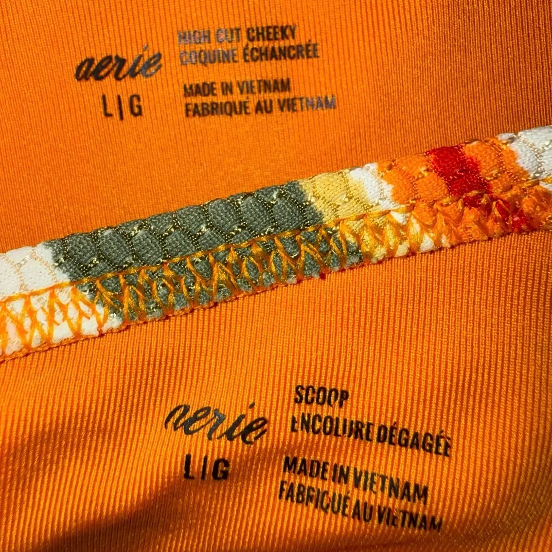 Aerie large scoop neck swimsuit bikini top & high cut cheeky bottoms striped - Image 2