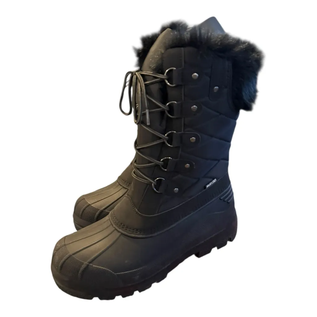 Muk Luks lace up quilted tall waterproof Winter snow Boots Fur Lining Sz 9 NWOB Black - Image 3