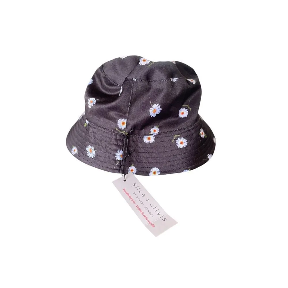 NWT Alex + Olivia Daisy Print Reversible Bucket Hat Black / White One Size - Image 7