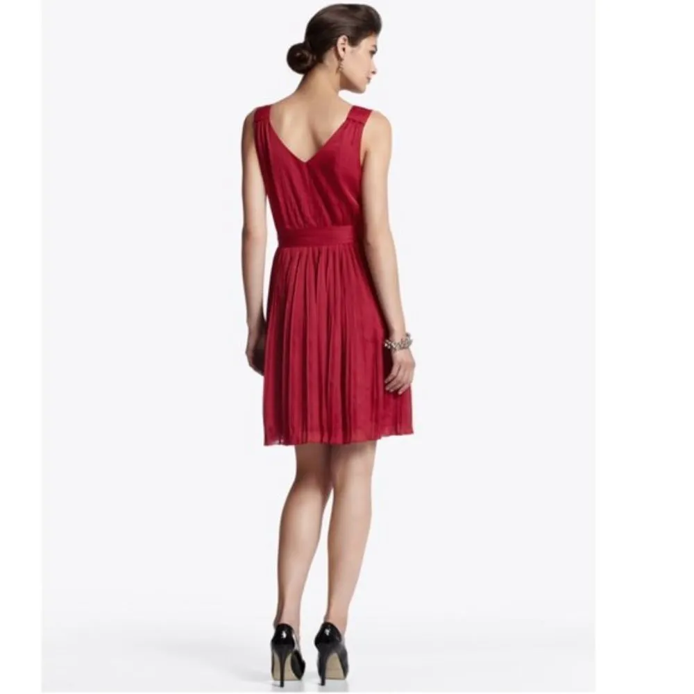WHBM Dress 4 Crimson Red Flowing Micro Pleated Holiday Christmas Party Cocktail - Image 7